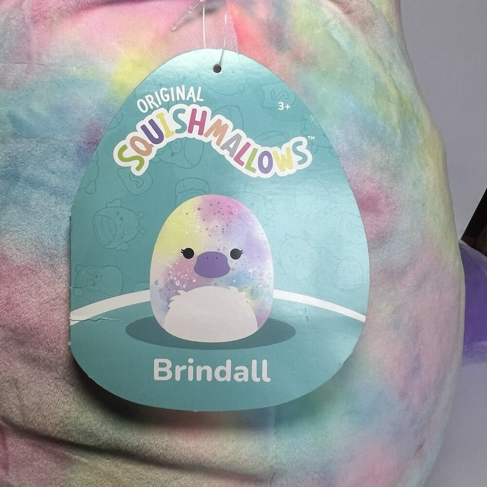 Squishmallow "Brindall" 16” Rainbow Tie Dye Platypus 2022 Kelly Toys New w/ Tag - Picture 7 of 7